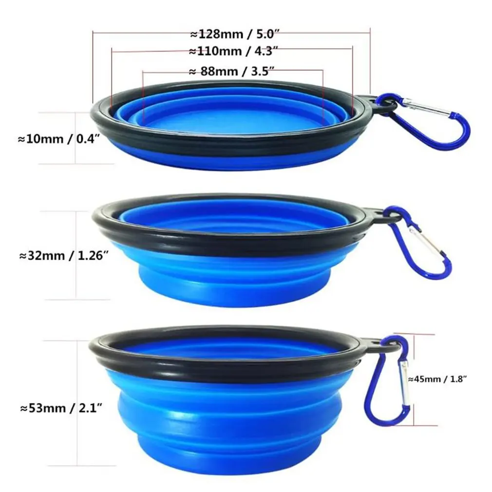 

2Pcs 350ML Dog Pet Foldable Silicone Bowl with Buckle Outdoor Travel Portable Puppy Food Water Container Feeder Dish Bowl