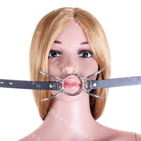 sex bondage lockable leather strap metal o ring spider gag kinky fetish adult submission trainer ring gag restraint toy