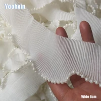 6cm wide hot embroidery white flower tulle lace fabric trim ribbon diy sewing ruffle applique collar dubai dress guipure decor
