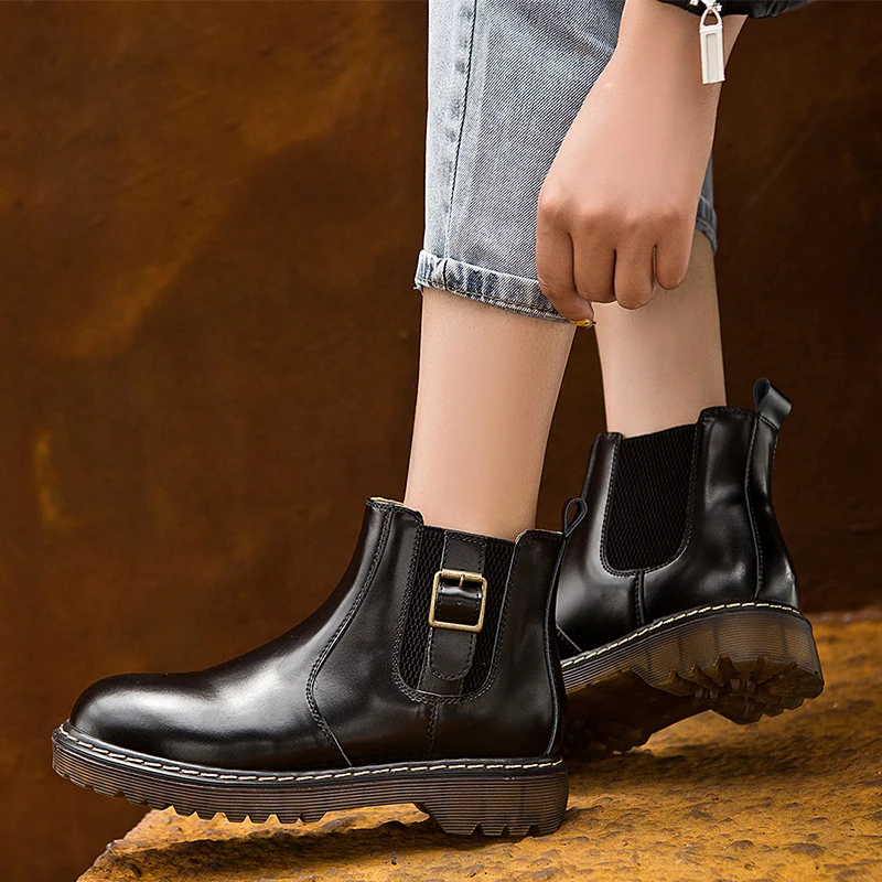 

BEYARNE Chic Ankle Boots Women Platform Winter Boots Women 2019 New Casual Shoes Genuine Leather Snow Boots Short Winter Design