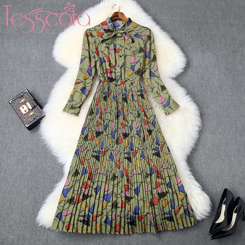 Женское длинное плиссированное платье TESSCARA винтажное для вечеринки высокое