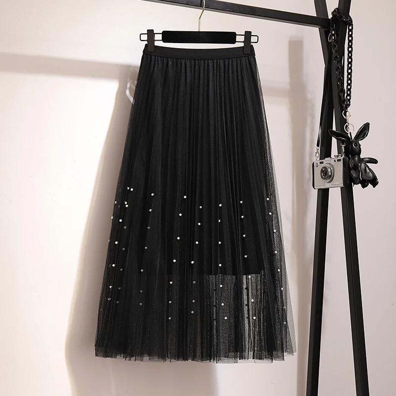 SHENGPALAE новинка 2020 весна-лето Женская юбка из тюля с бисером эластичная высокая