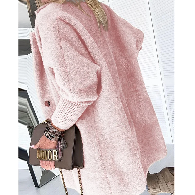 2019 зимняя женская элегантная лохматая повседневная одежда модная длинная куртка