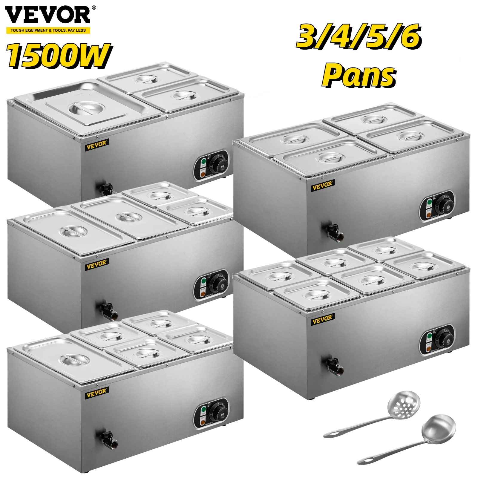 

VEVOR Multi-Type Electric Food Warmer Stainless Steel with Temperature Adjustment Efficient Sanitary Buffet Bar Commercial Use