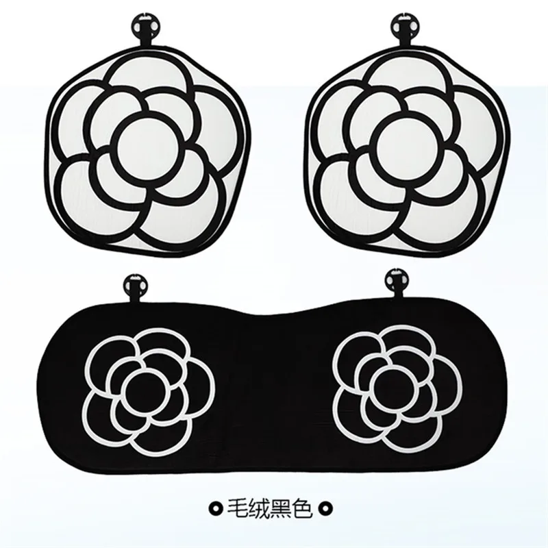 

Camellia Car Seat Cushion Linen Cotton Hemp Printing Three Piece Set Four Seasons Universal Female