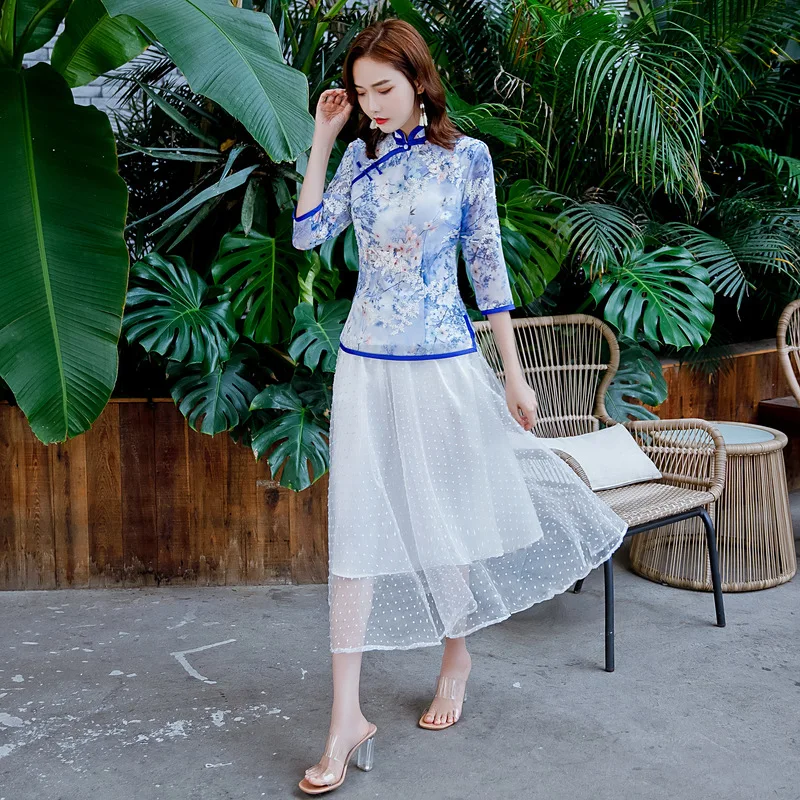 2 шт. рукав три четверти Qipao Китайский традиционный Cheongsam винтажный воротник