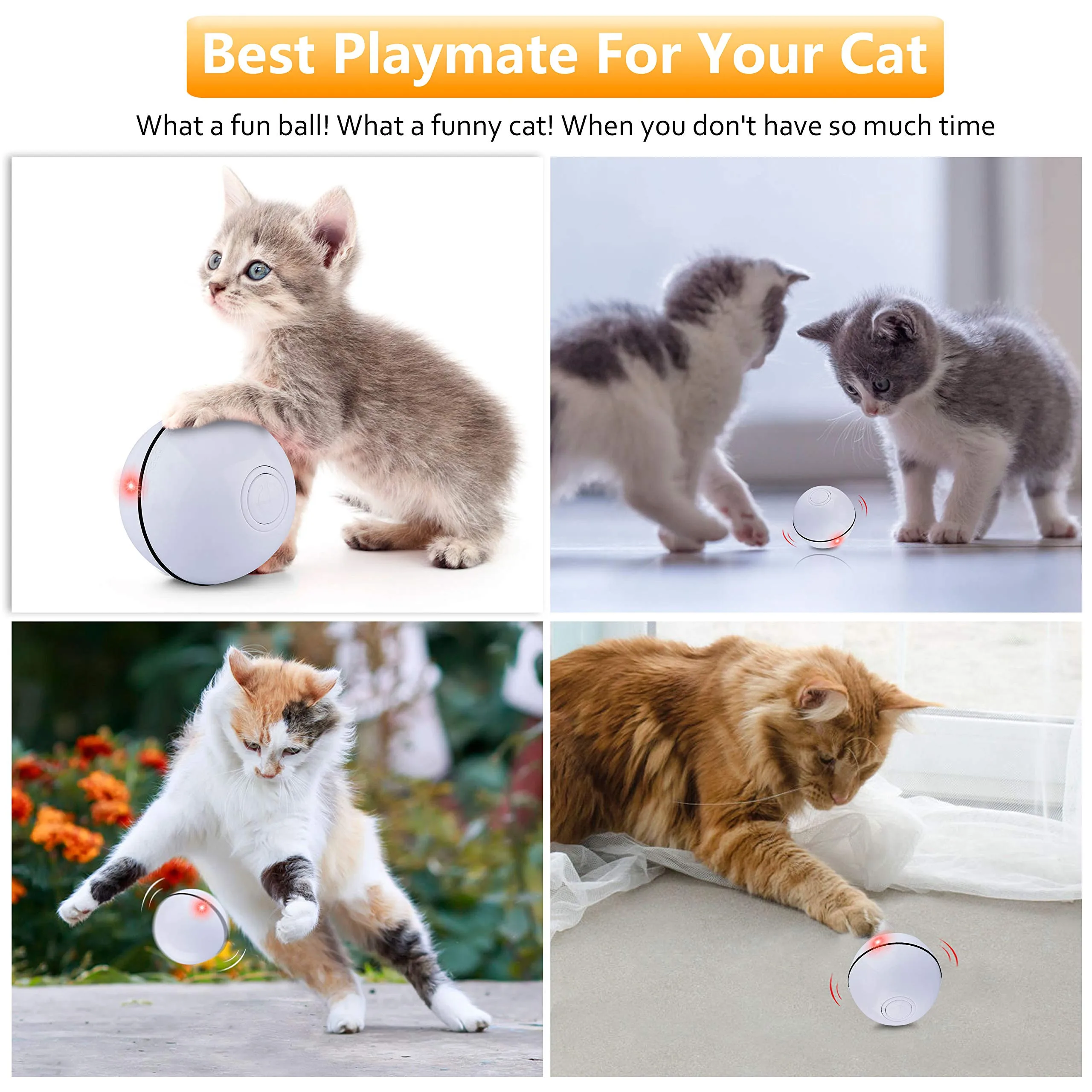

Smart Automatic Cat Toys Ball Pet Interactive Auto Rolling Self Rotating Ball Led Light USB Rechargeable Toys for Cats Kitten