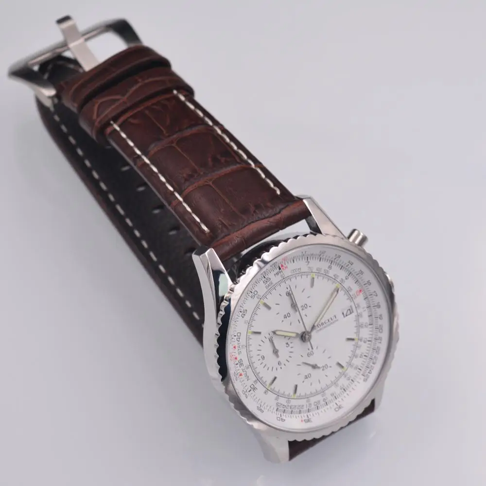 46 мм кожаный ремешок crrju мужские часы cadisen relojes кварцевые наручные часы мужские часы 316 S водонепроницаемые Авто Дата