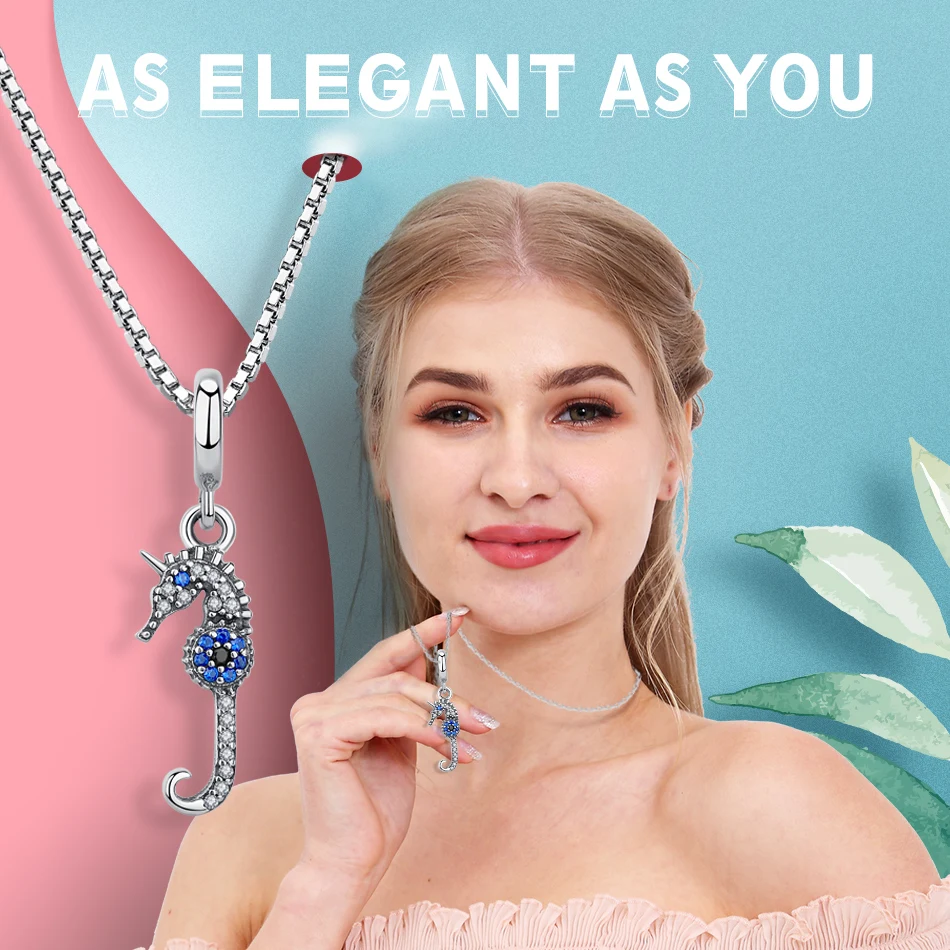 Forewe Настоящее серебро 925 пробы с фианитом из бисера морская лошадь болтается Шарм