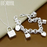 doteffil 925 sterling silver heart square round lock necklace bracelet set for woman wedding engagement fashion charm jewelry
