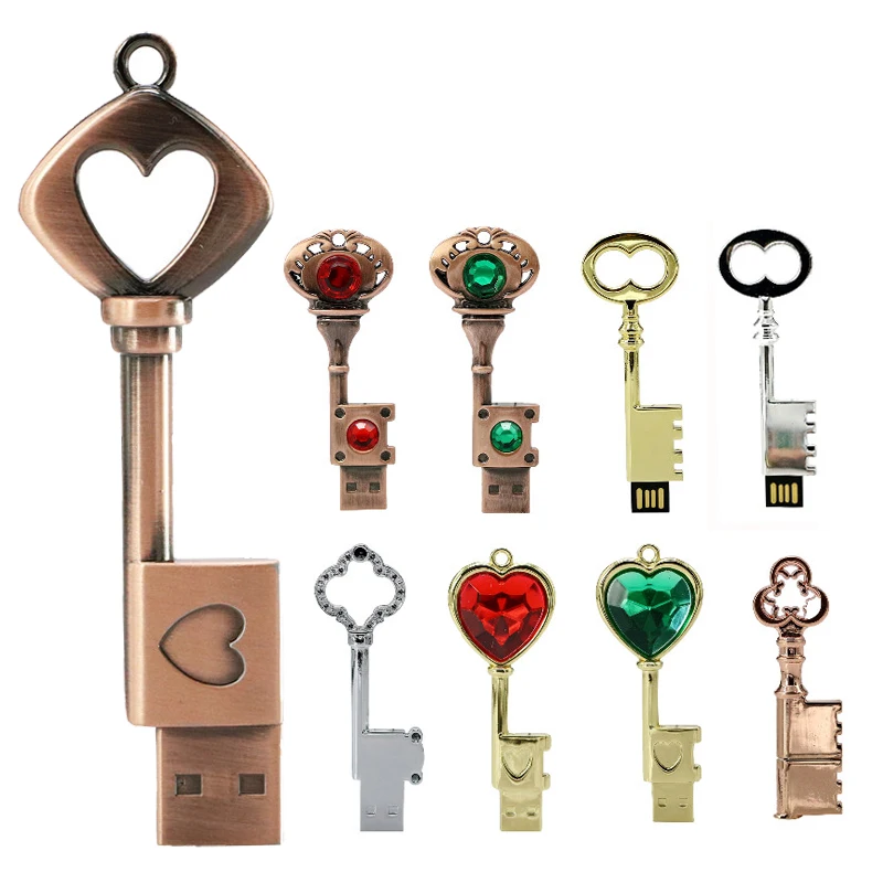 Сердце ключ USB флэш-накопитель ювелирные изделия Алмазный ключ ручка-накопитель 4G 8GB 16GB 64GB Флешка карта памяти Usb флешка водонепроницаемый металлический ключ
