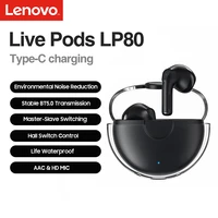lenovo livepods lp80 wireless headphones waterproof stereo bass headset music earbuds with mic aac enc noise reduction earphones