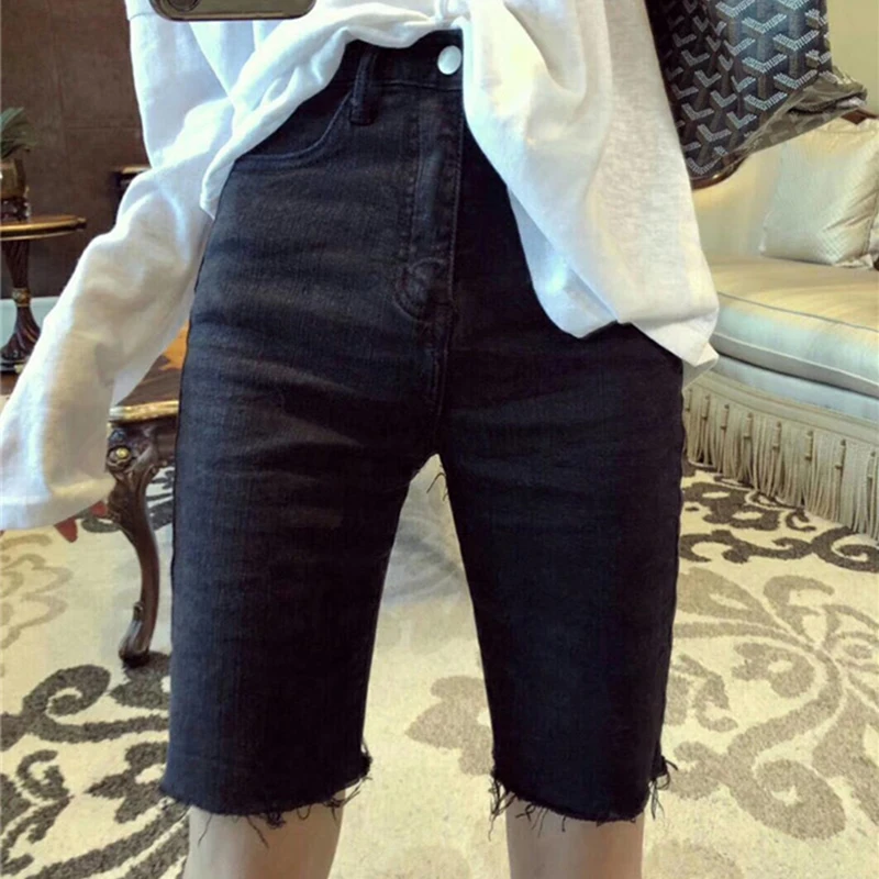 

2019 New Summer skinny Pencil Jeans For Women Stretch Black Jeans Woman Half length Stretch Denim Blue Pants