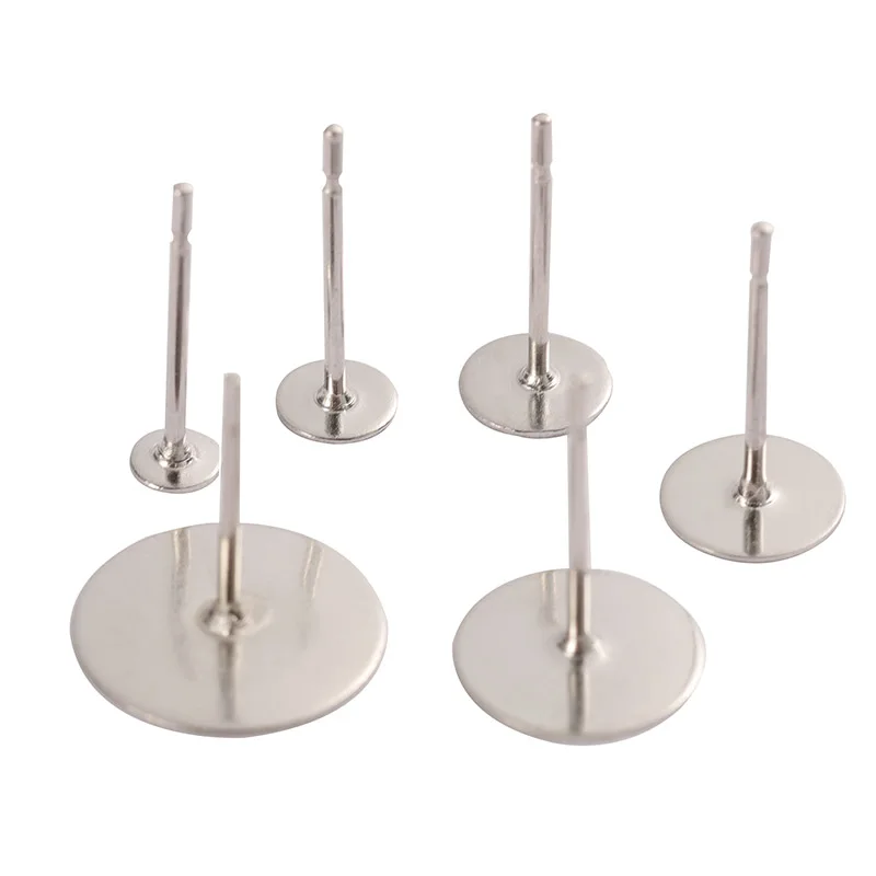 100 шт./лот пустые серьги из нержавеющей стали шпильки стальная цветная плоская