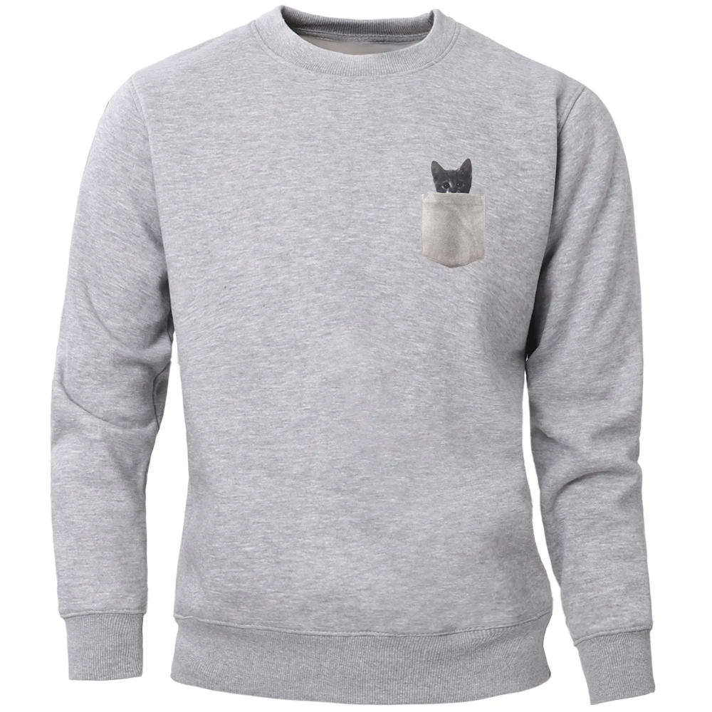 Толстовка с карманом и милым котом свитшот мужские свитшоты забавным круглым