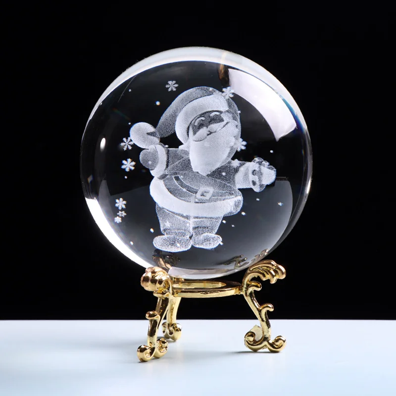 

60/80MM 3D Christmas Santa orTree Crystal Ball Glass Sphere Crystal Craft For Nice Gift Home Decor Birthday Christmas Gifts
