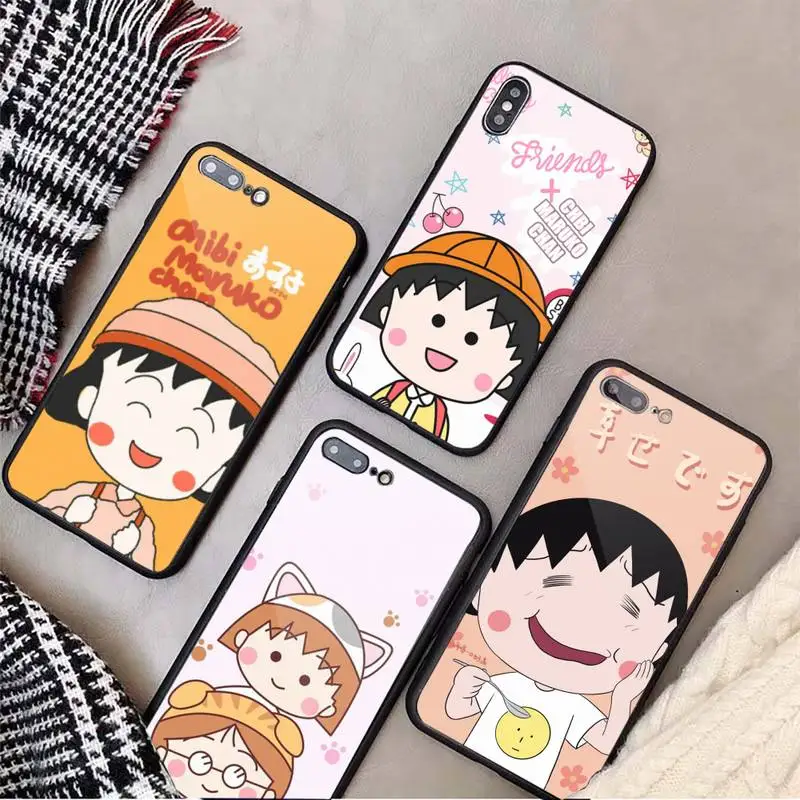 

Japan anime Chibi Maruko-chan Phone Case Tempered glass For iphone 6 7 8 plus X XS XR 11 12 13 PRO MAX mini
