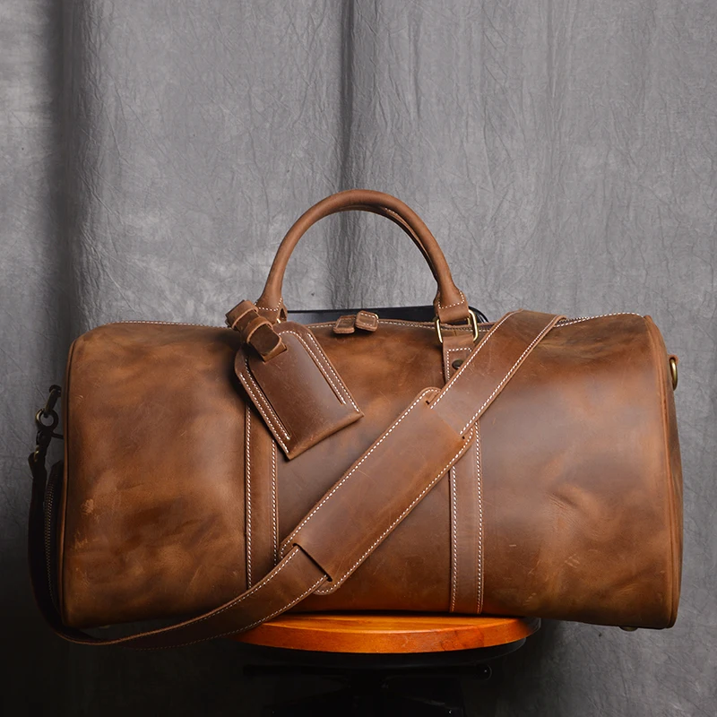 Fashion Leather Travel Bag Leather Handbag Weekender Duffle Bag Crazy Horse Leather Male Handbag Unique Design Laptop Bag