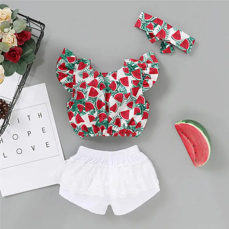 Новинка лета 2020 комплект одежды для маленьких девочек Красная футболка с