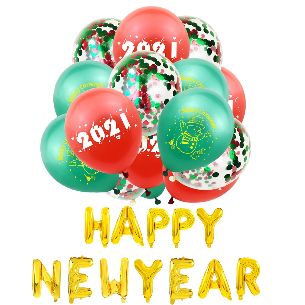 

2021 Happy New Year Foil Balloons Banner Christmas Decorations for Home Marry Christmas Latex Helium Balloon Eve Party Supplies