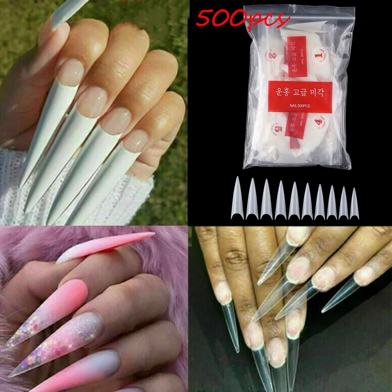 500 шт. супер длинные искусственные ногти балерины заостренные искусство ногтей