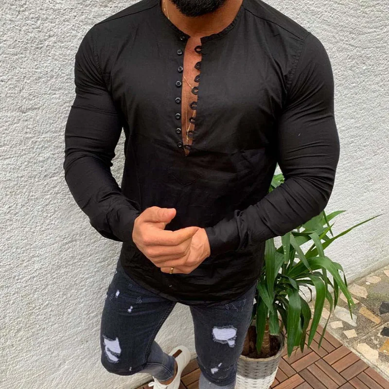 Мужская льняная рубашка CYSINCOS повседневная Облегающая с длинными рукавами мягкая