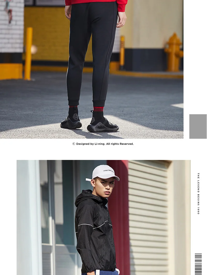 Li-Ning, мужские спортивные штаны серии Wade, 66% хлопок, 34% полиэстер, обычная посадка, на завязках, спортивные штаны, брюки AKLP133 MKY448