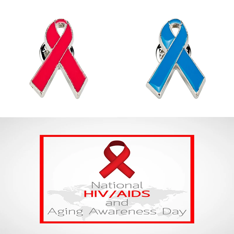 

Prevent AIDS Awareness Enamel Brooches Red Blue Ribbon Logo Lapel Pin Volunteer Badge Clothes Backpack Public Welfare Jewelry