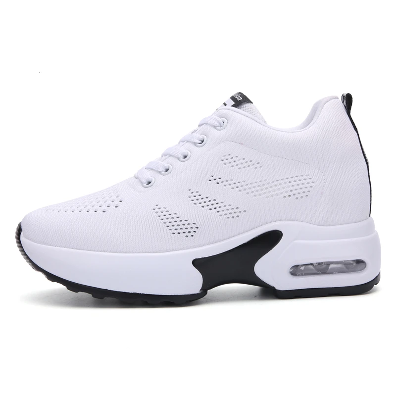 Кроссовки женские прогулочные дышащие сетчатые на платформе 9 см белые летняя