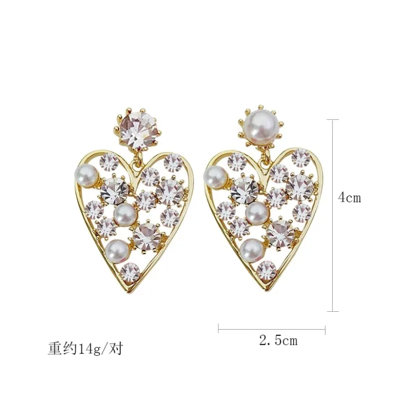 

925 Silver Needle Full Diamond Love Big Earring Exquisite Temperament Imitation Pearl Clothing Accessories Earrings Women