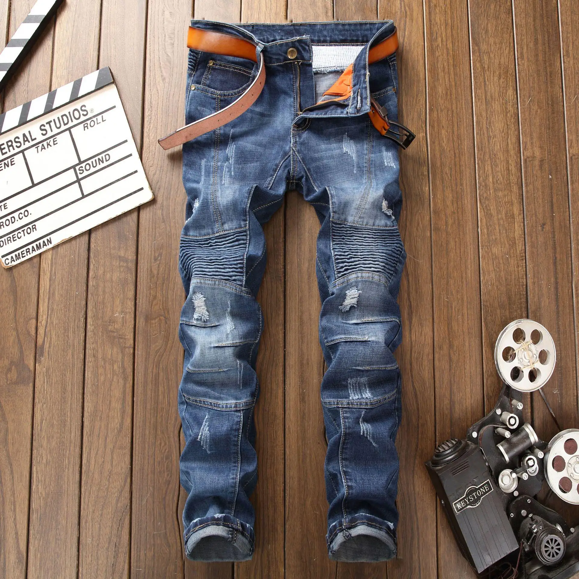 

Men's Fashion Trend Stretch Jeans Slim Fit Straight Denim Pants Vintage Trousers