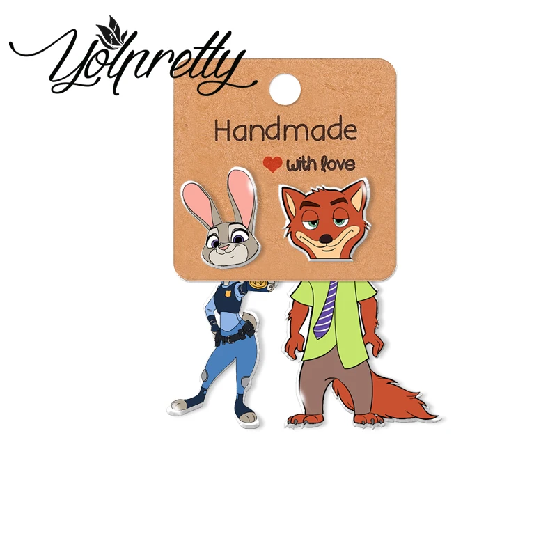 2021 акриловые серьги-клипсы с рисунком Ника и Джуди кролика лисы серьги-гвоздики