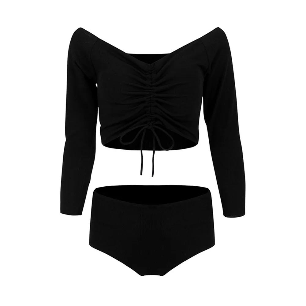 Женский купальник из двух частей с длинным рукавом однотонный сексуальный