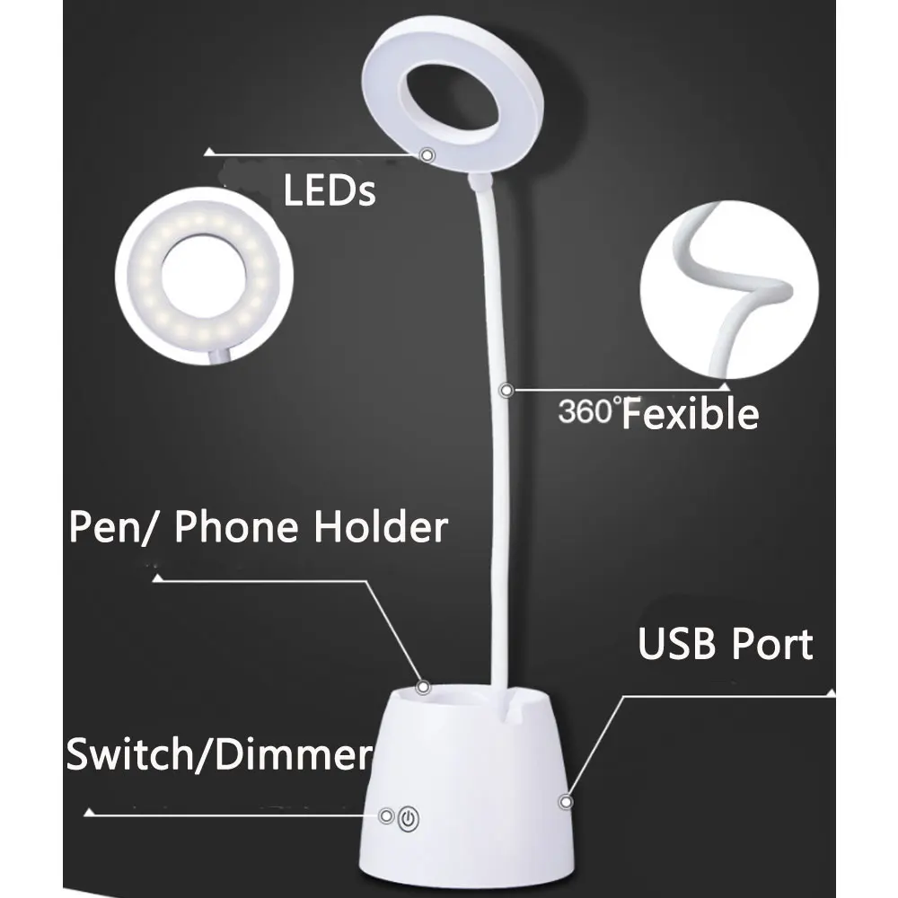 Светодиодный настольный светильник с настольным органайзером Swirl, настольная лампа для ухода за глазами, сенсорное управление, 3 режима ярк... от AliExpress WW