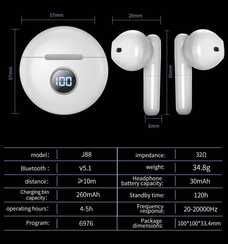 

GiNiffe J88 TWS Bluetooth 5.1 Earphone Earbuds Wireless Bluetooth Earphones HD Call Waterproof Headsets For All Smart Phone