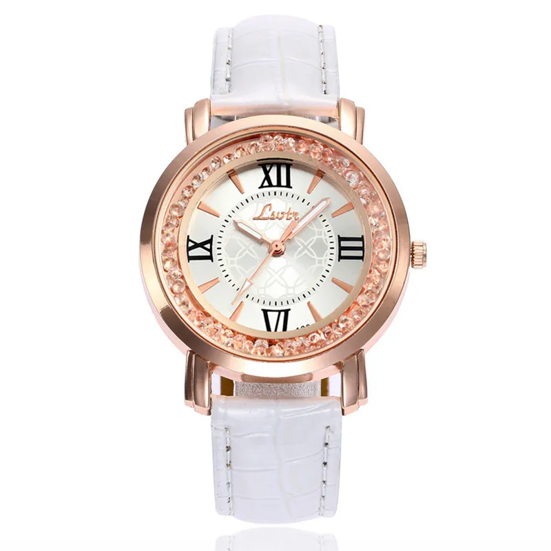 Стразы часы в римском стиле розовое золото женская одежда модные кожаные