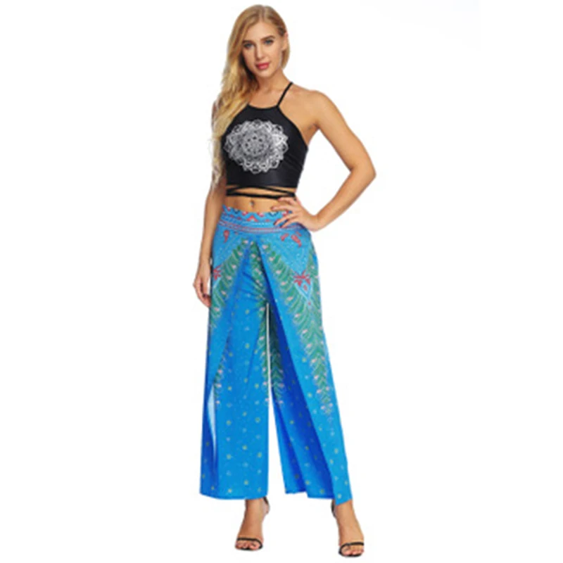 

Bohemian Pants Women Thai Indonesian Style Digital Printed Summer Loose Trousers 6 Colors Baggy Jumpsuit Wide Leg Pants