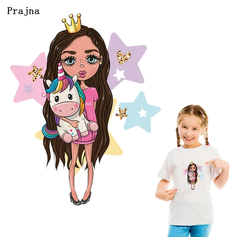 Prajna мультфильм девушка и единорог теплочувствительные патчи на заказ патч