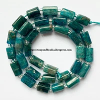 7 natural faceted blue apatite cylinder spacer stone beads for jewelry diy making