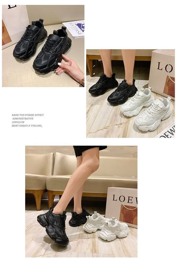 

Versatile net red thick soled small white shoes show foot small height sports shoes real leather father shoes women's fashion