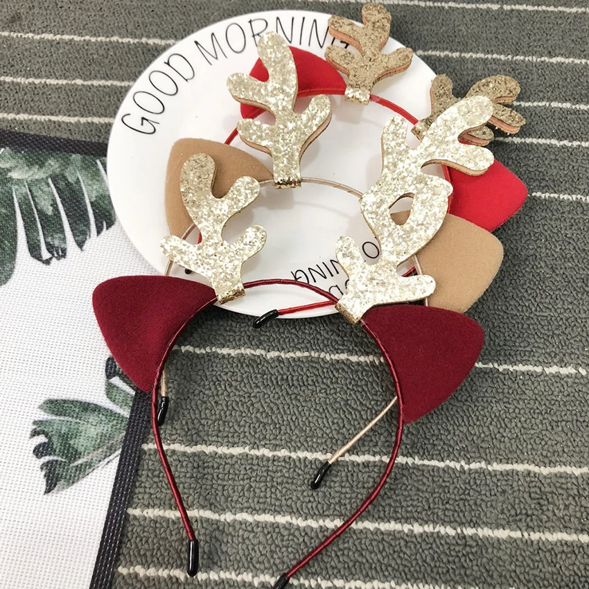 Милый Рождественский головной убор с кошачьими ушками оленей костюм для