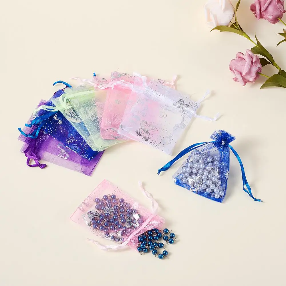 Упаковка и Дисплей шнурок мешки из органзы прямоугольник случайно Цвет 9x7 см