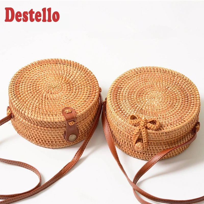 Соломенная Сумка для женщин круглая плетеная винтажная сумка ручной работы