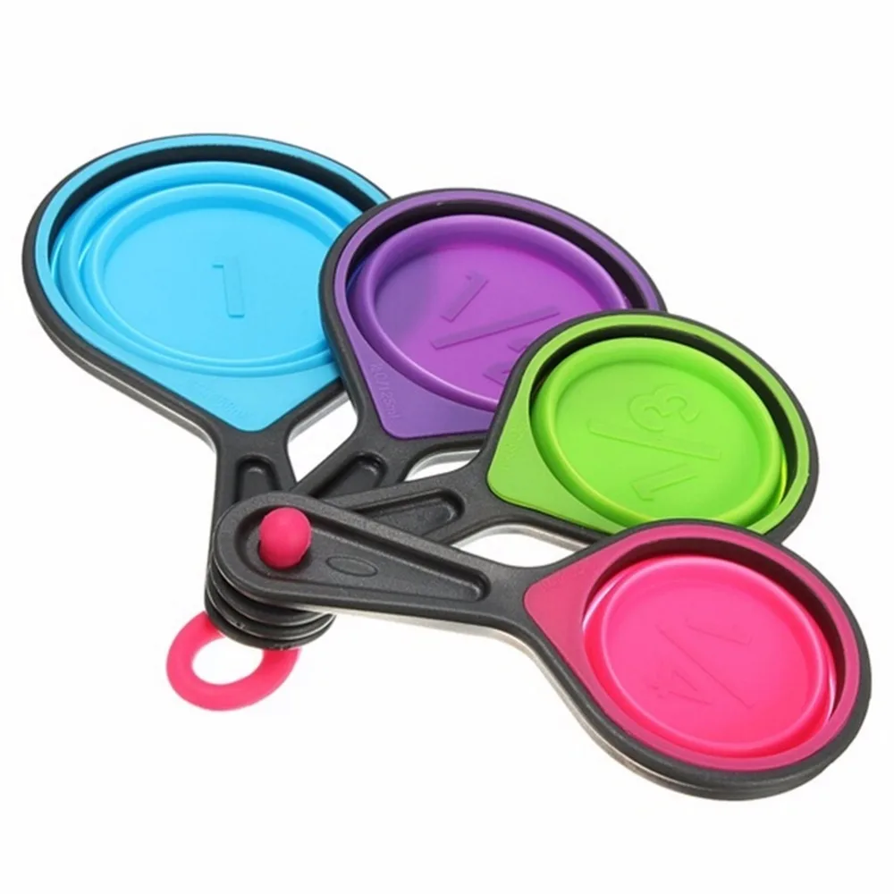 New 4pcs/Set Food Grade Silicone dioxide Measuring Cups Set Spoon Ice Cream Collapsible Baking Cook Tools Kitchen Tool | Дом и сад