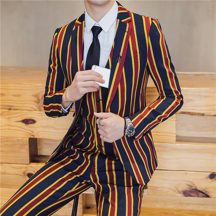 

men's 2020 new striped plaid suit set three-piece fashion business casual plaid suit jacket men's wedding banquet dress