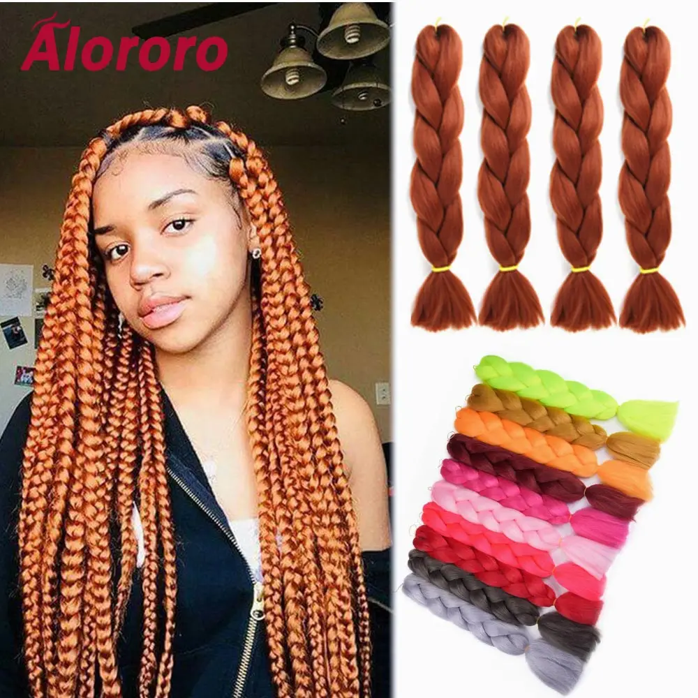 Alororo Black Pink Brown Pure Color Jumbo Braiding Hair Extensions 24 inches/100g Afro Synthetic Fake Hair for Women Box Braids