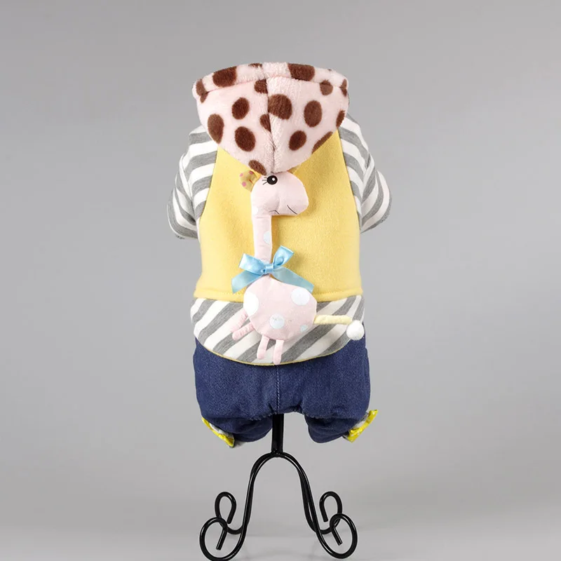 Yellow giraffe Качественная одежда для маленьких питомцев Petalk, теплый зимний комбинезон для кошек, собак, пальто с капюшоном, одежда с флисовой подкладкой, Комбинезоны для домашних животных, размеры от XS до XXL - Цвет: Yellow giraffe