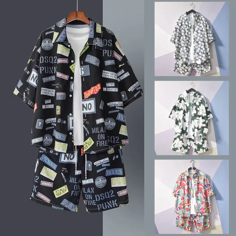 

Ruffian handsome summer suit men's social men's suit with short sleeve Floral Shirt