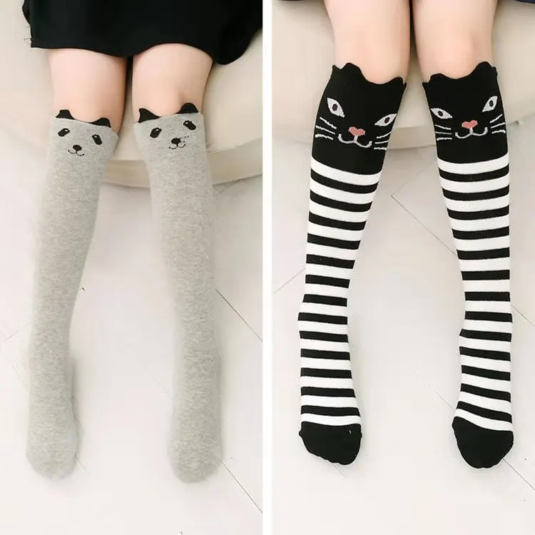2Pairs Милые детские чулки; хлопковые колготки с изображением кота, медведя, животных для девочек; Милые гольфы для От 3 до 12 лет; танцевальные колготки принцессы - Цвет: 2Pairs