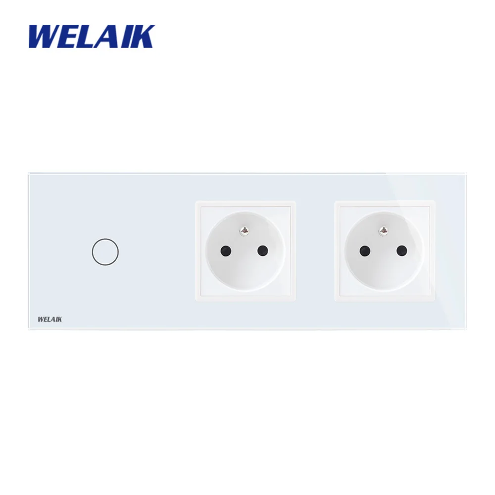 Welaik 3 Рамки Кристалл Стекло Панель настенный выключатель Франции сенсорный